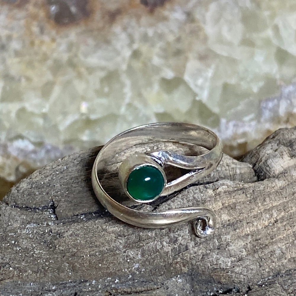 Pinky Ring!  Green Chalcedony Gemstone Dainty stone & setting. Is adjustable!